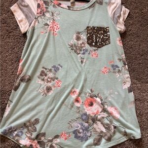 Floral Womens Shirt with Sequin Pocket